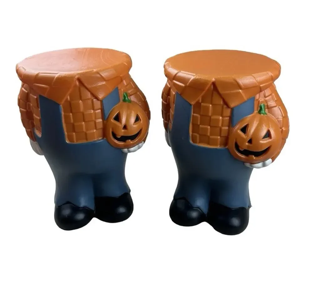 PAC Blow Mold Pumpkin Stands Pair Halloween Jack O Lantern Scarecrow Decor